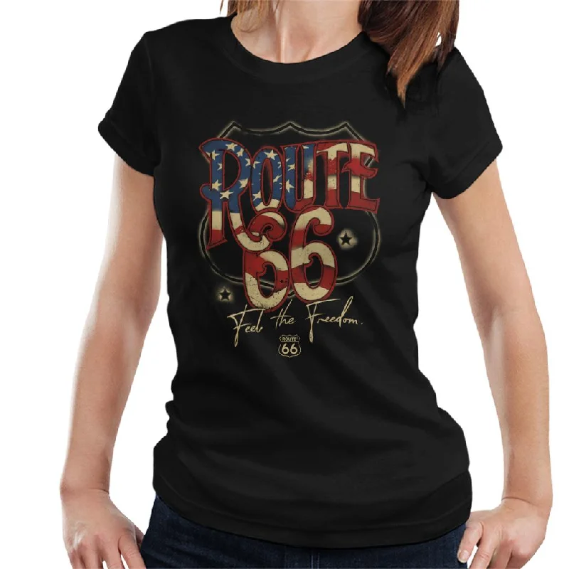 Route 66 US Flag Text Women's T-Shirt-- Knit Fabric Woven Fabric Fleece Fabric