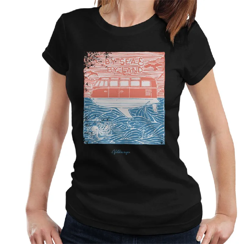 Official Volkswagen By Sea And Land Women's T-Shirt-- Hooded Caped Shawl Collar