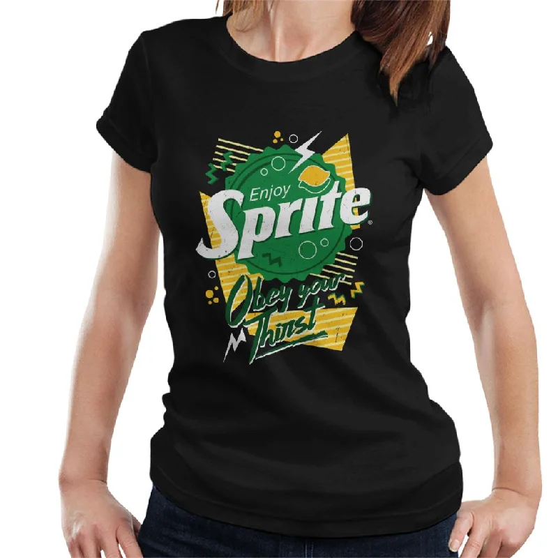 Sprite 90s Bottlecap Obey Your Thirst Women's T-Shirt-- Beaded Sequined Faux Fur