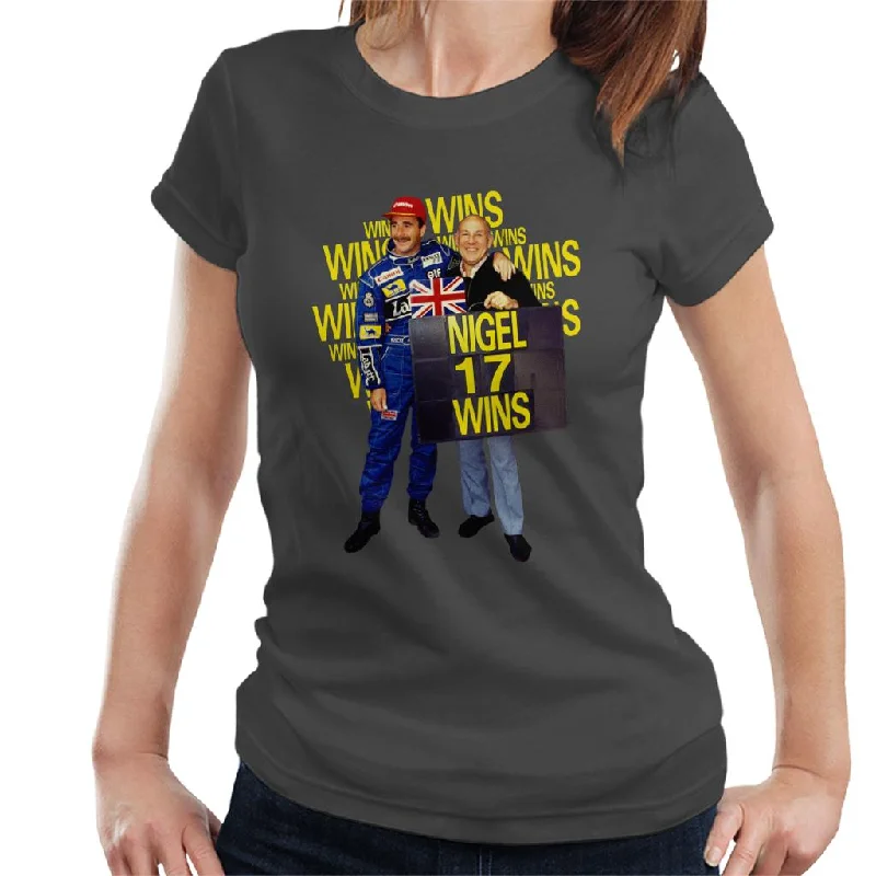 Motorsport Images Nigel Mansell With Stirling Moss At Silverstone 1991 Women's T-Shirt-- Striped Floral Plaid