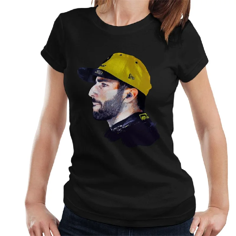 Motorsport Images Daniel Ricciardo Women's T-Shirt-- Notch Collar Peter Pan Collar Cowl Neck