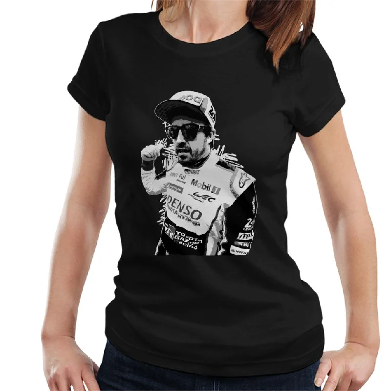 Motorsport Images Fernando Alonso Circuit De La Sarthe Women's T-Shirt-- Embroidered Appliqued Beaded