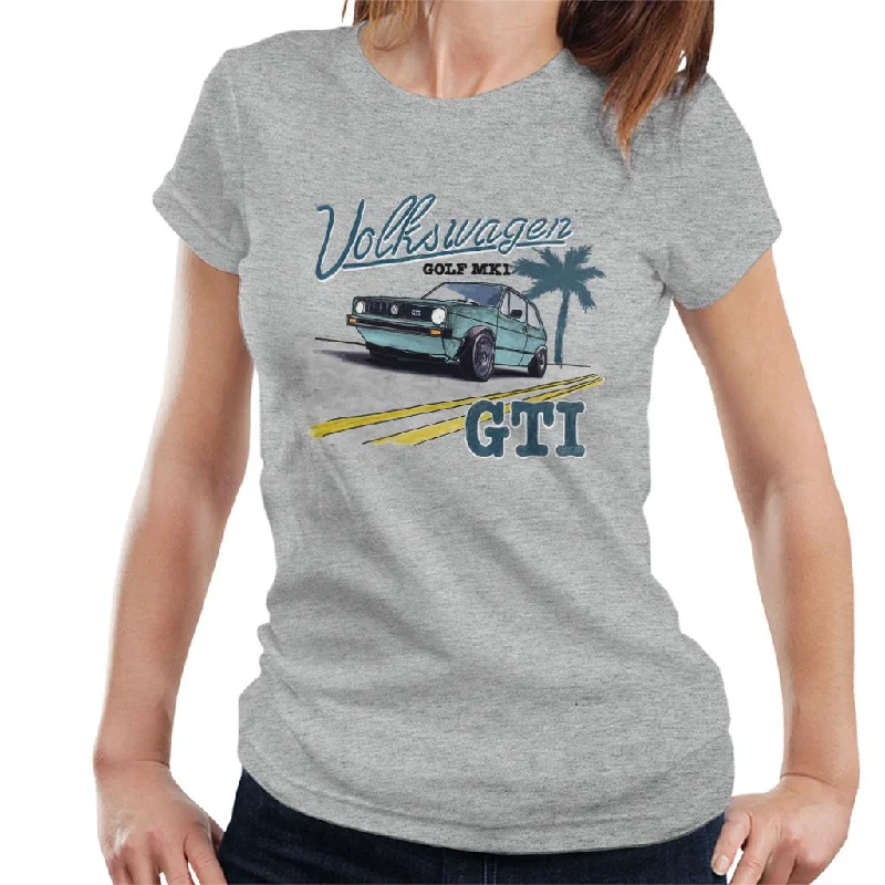 Volkswagen Golf MK1 GT1 Black Text Women's T-Shirt-- Rayon Fabric Velvet Fabric Corduroy Fabric