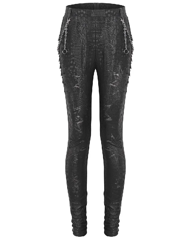Devil Fashion Dark Punk Serpentine Chained Leggings Chic Velvet Soft Leggings