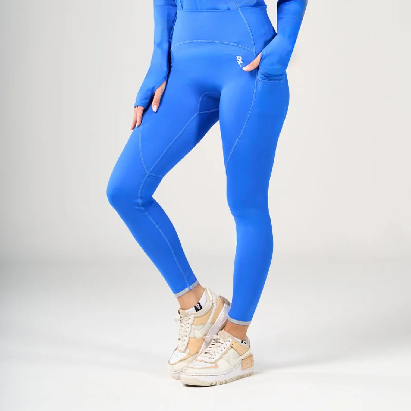 Performance High Waist Leggings - Azure Blue Cozy Reflective Detail Leggings
