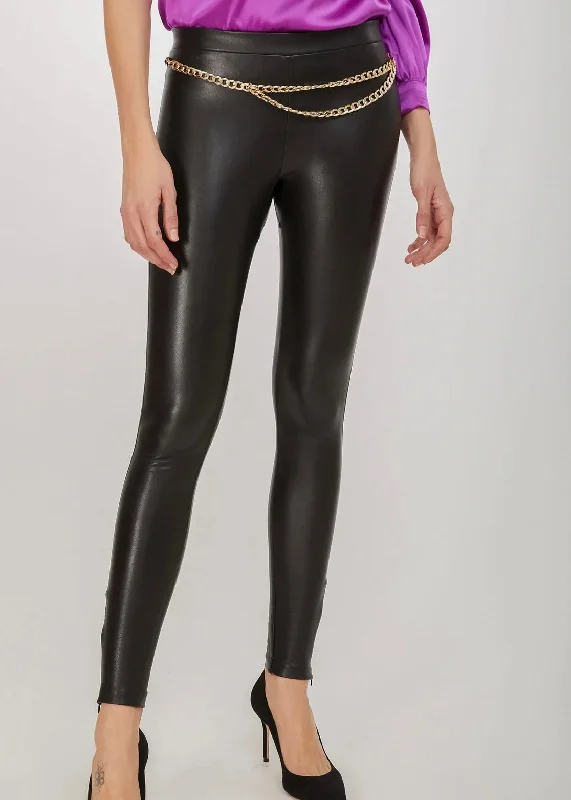 vegan leather chain trim legging Stylish High-Waisted Leggings