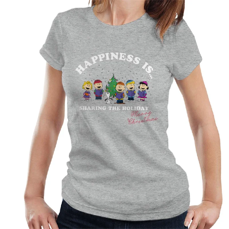 Peanuts Sharing The Holiday Christmas Women's T-Shirt-- Graphic T-Shirt Round Neck Polyester