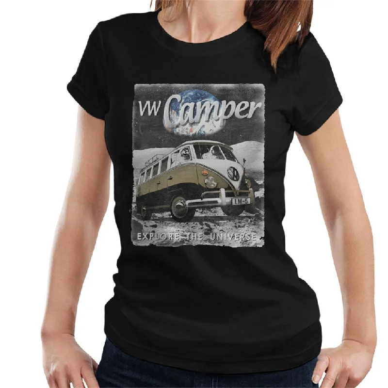 Official Volkswagen Moon Camper Women's T-Shirt-- Graphic Embroidered Appliqued