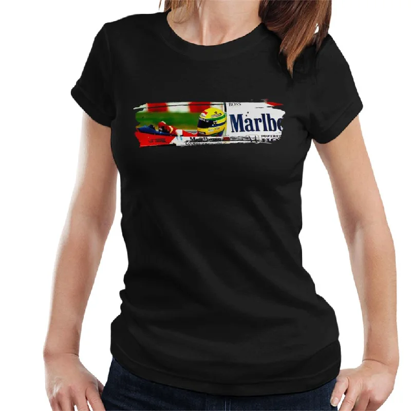 Motorsport Images Ayrton Senna McLaren MP46 At Hungarian GP Women's T-Shirt-- Zippered Front Buttoned Front Snap Front