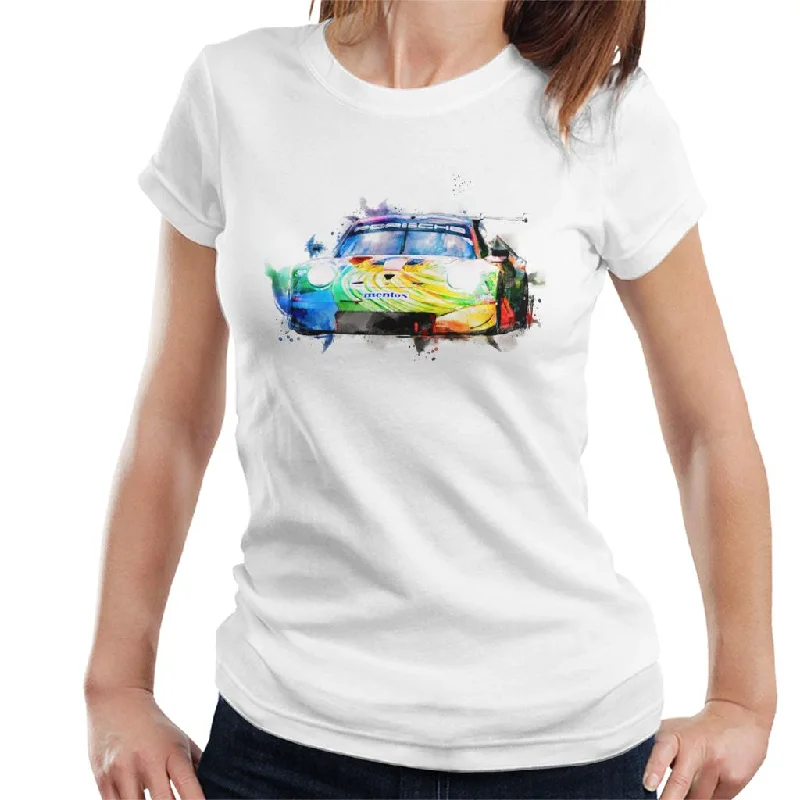 Motorsport Images Porsche 911 RSR Bergmeister Lindsey Women's T-Shirt-- Solid Print Embellished