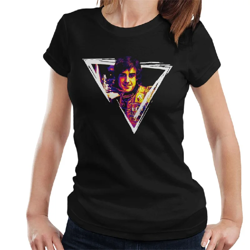 Motorsport Images Fernando Alonso Trophy Art Women's T-Shirt-- Striped Floral Plaid