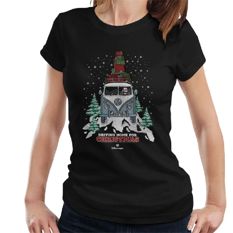 Official Volkswagen Christmas Camper White Text Women's T-Shirt-- Fashionable Trendy Casual