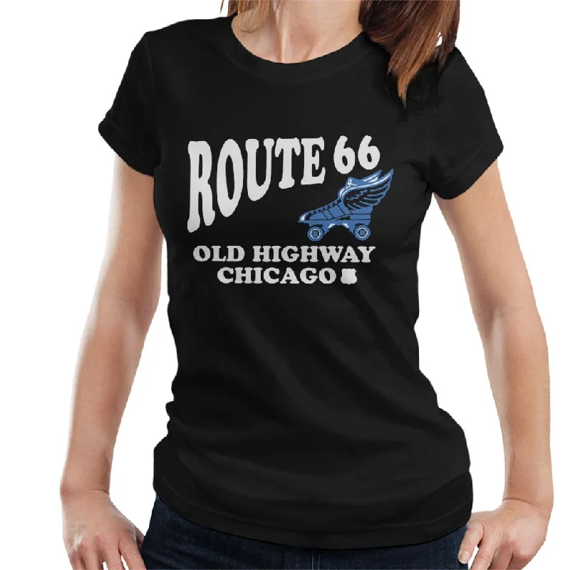 Route 66 Old Highway Chicago Women's T-Shirt-- Collared Crew Neck Turtle Neck