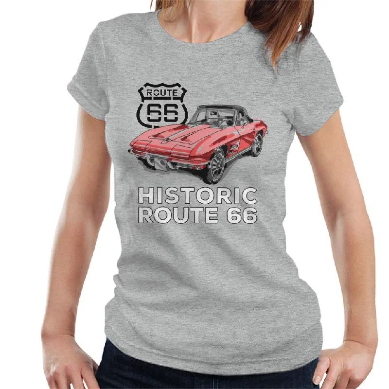 Route 66 Historic Sports Car Women's T-Shirt-- Cashmere Blend Cotton Blend Poly Blend