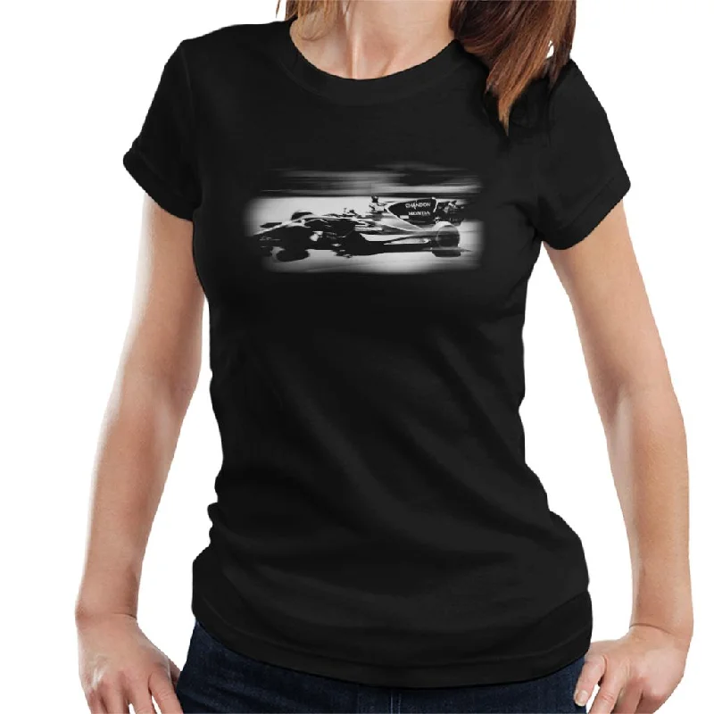 Motorsport Images Jenson Button McLaren MCL32 Honda Monaco GP Women's T-Shirt-- Solid Color Striped Floral