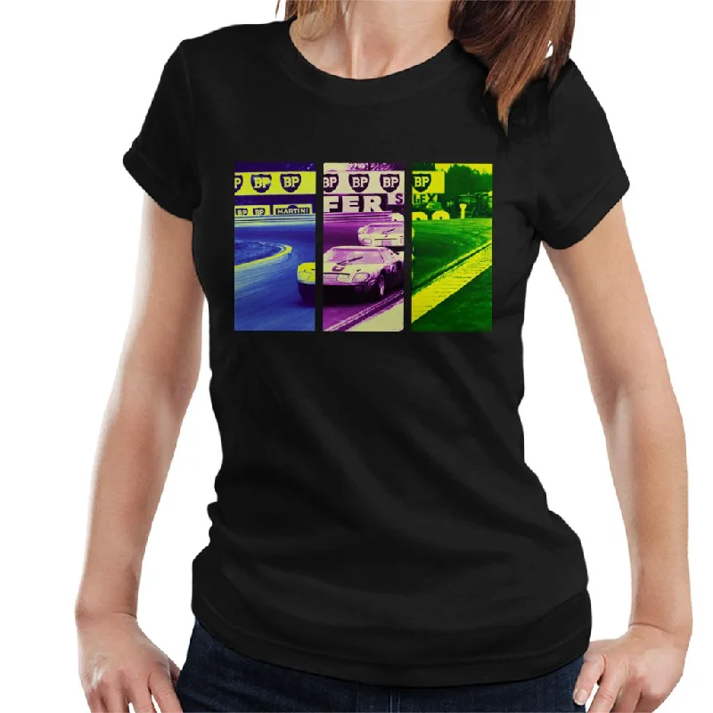 Motorsport Images Ickx Oliver Ford GT40 leads Hobbs Women's T-Shirt-- Mesh Blend Leather Blend Suede Blend