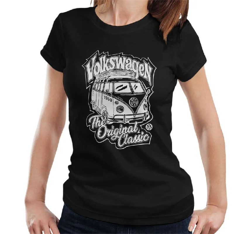 Volkswagen The Original Classic Camper Women's T-Shirt-- V-Neck T-Shirt Long Sleeve Cotton