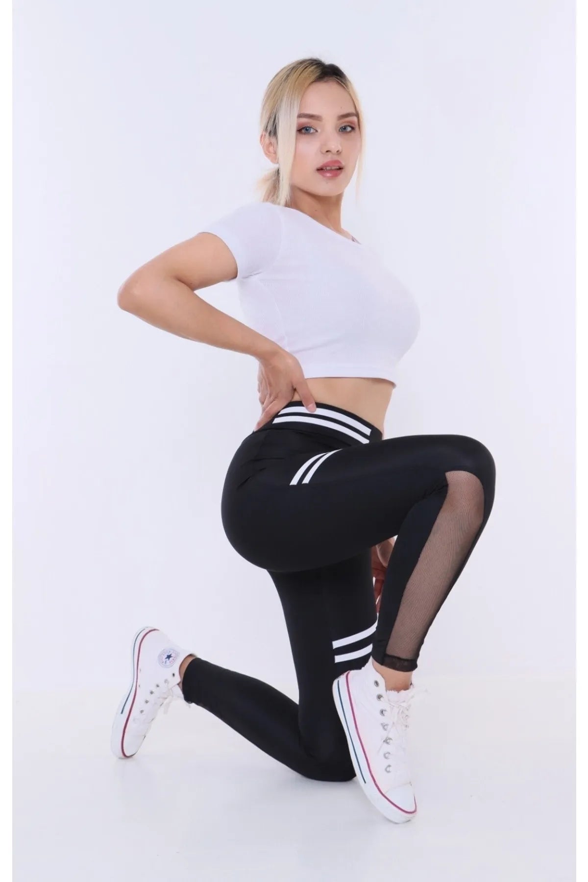 Buzzard Women's High Waist With White Stripe Leggings Comfortable Compression Leggings Buzzard Women's High Waist With White Stripe Leggings Comfortable Compression Leggings