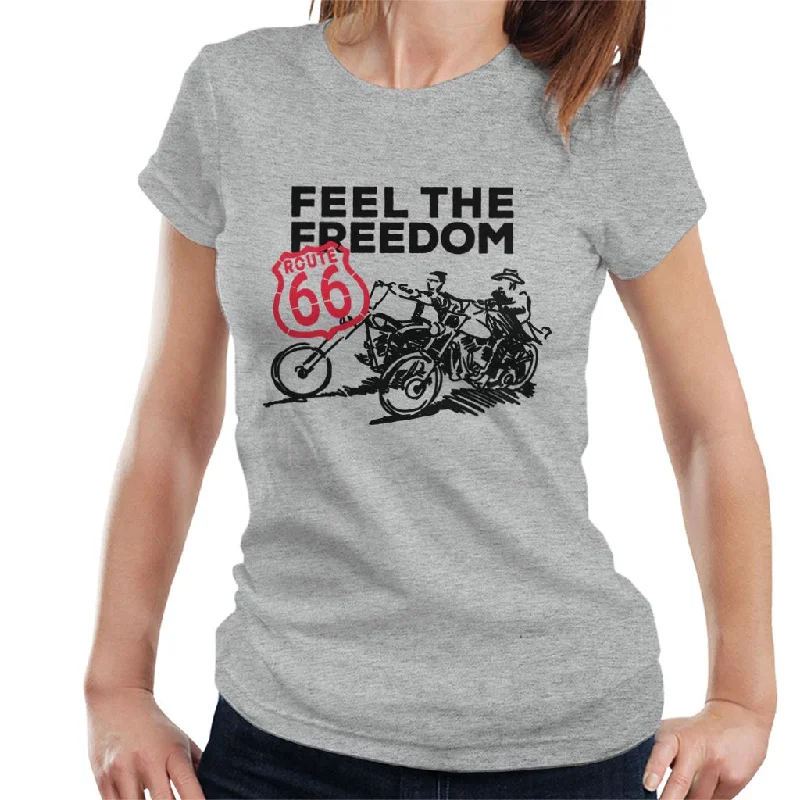 Route 66 Feel The Freedom Women's T-Shirt-- Terry Blend Velvet Blend Canvas Blend