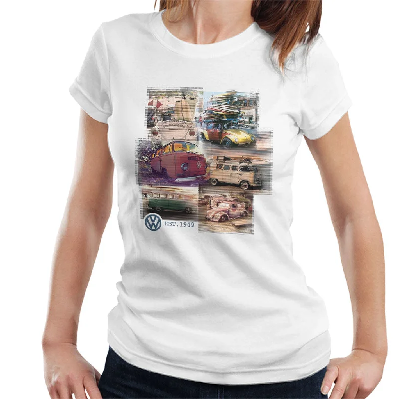 Volkswagen Camper Beetle Collage Women's T-Shirt-- Polka Dot Checkered Tartan