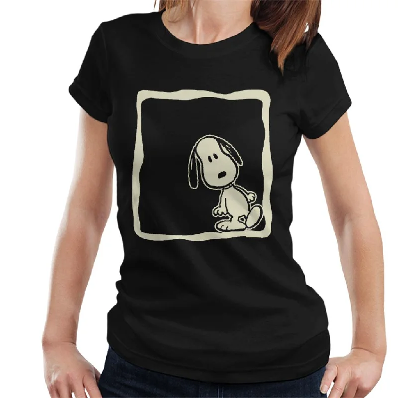 Peanuts Snoopy Frame Lean Glow In The Dark Women's T-Shirt-- Satin Fabric Silk Fabric Chiffon Fabric