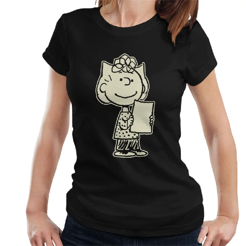 Peanuts Sally Brown Glow In The Dark Women's T-Shirt-- Welt Pockets Slit Pockets