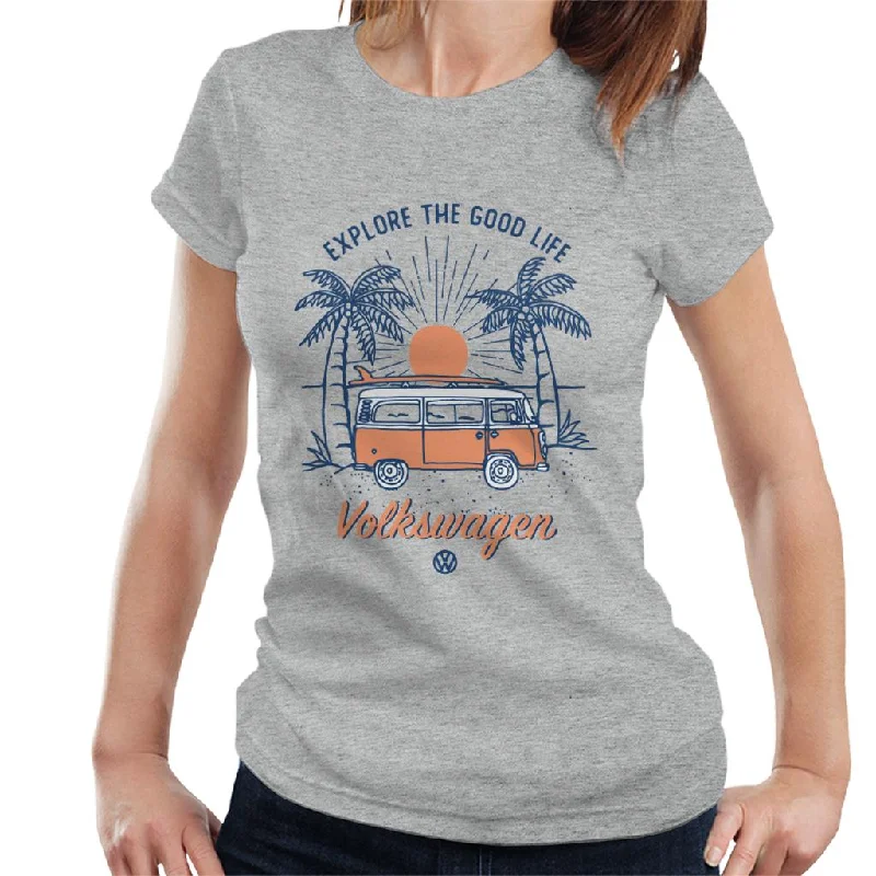 Volkswagen Explore The Good Life Women's T-Shirt-- Notch Collar Peter Pan Collar Cowl Neck