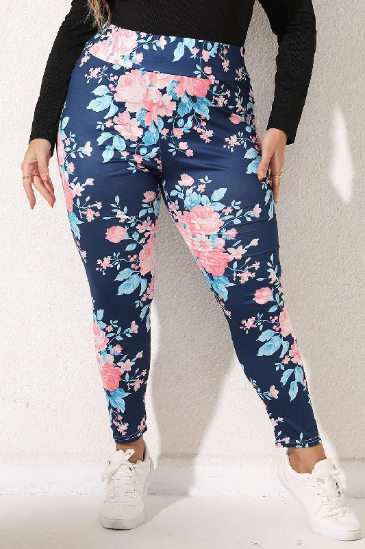 Plus Size Floral Print Legging Fashionable Full-Length Active Leggings