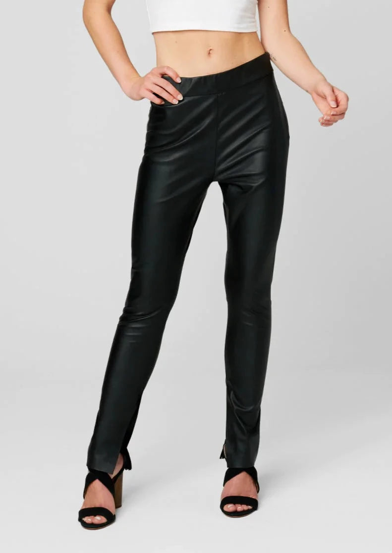 welt pocket vegan leather legging Elegant Black Leggings
