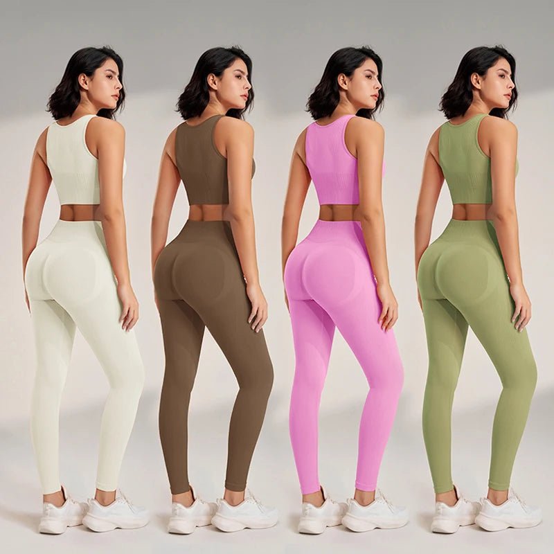 Yoga Clothing Set Women's High Waisted Leggings and Top Two Piece Seamless Fitness Exercise Clothing Fitness Workout Underwear Fashionable Embroidered Detail Leggings