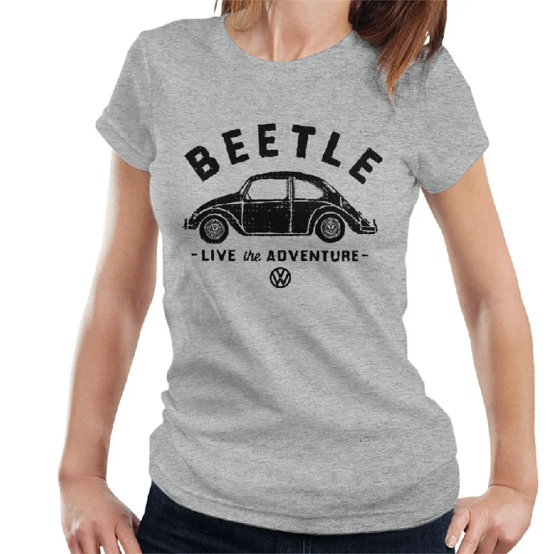 Official Volkswagen Beetle Black Live The Adventure Women's T-Shirt-- Houndstooth Herringbone Solid