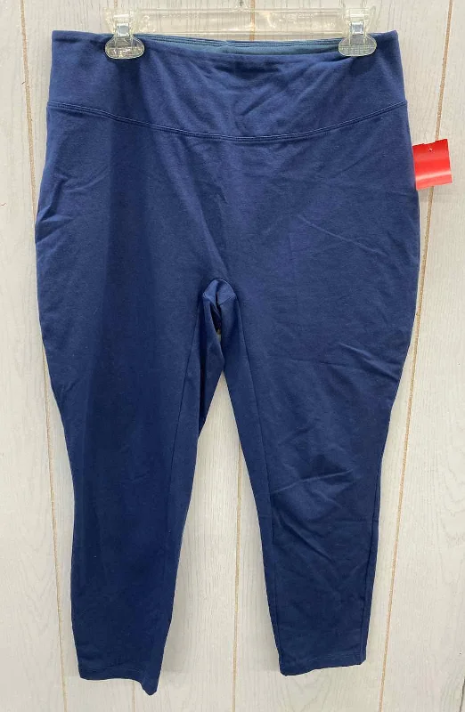 Woman With Control Navy Womens Size 12P Leggings Chic Printed Yoga Pants
