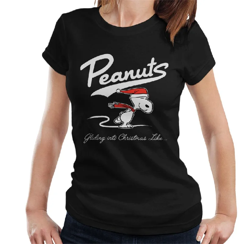 Peanuts Snoopy Gliding Into Christmas Like Women's T-Shirt-- Oversized T-Shirt Spandex breathable