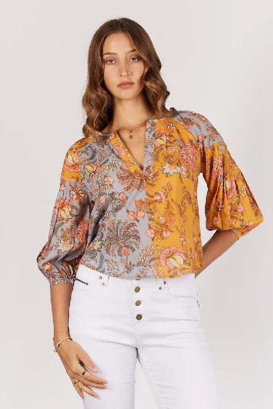 Willow Shirt in Multi R3WILSHI by Rubyyaya-- Notch Collar Peter Pan Collar Cowl Neck