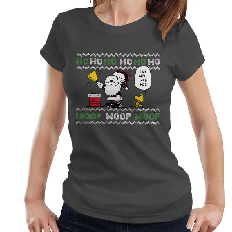 Peanuts Snoopy Dressed As Santa Women's T-Shirt-- Ribbed T-Shirt High Neck Heavyweight