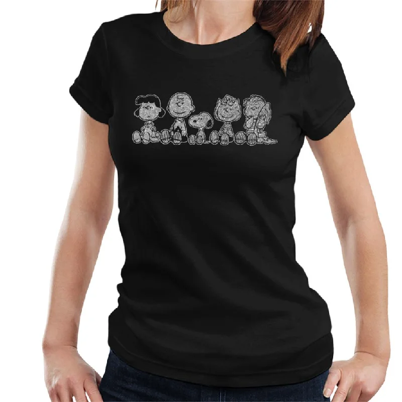 Peanuts The Gang Sit Down Glitter Women's T-Shirt-- Print Jacquard Patchwork