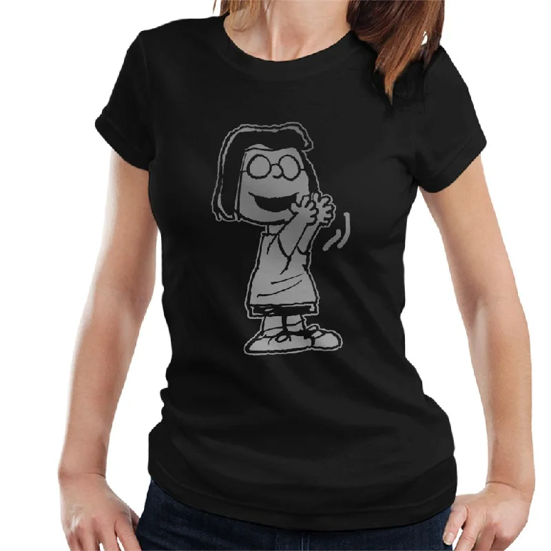 Peanuts Marcie Clap Reflective Women's T-Shirt-- Solid Print Embellished
