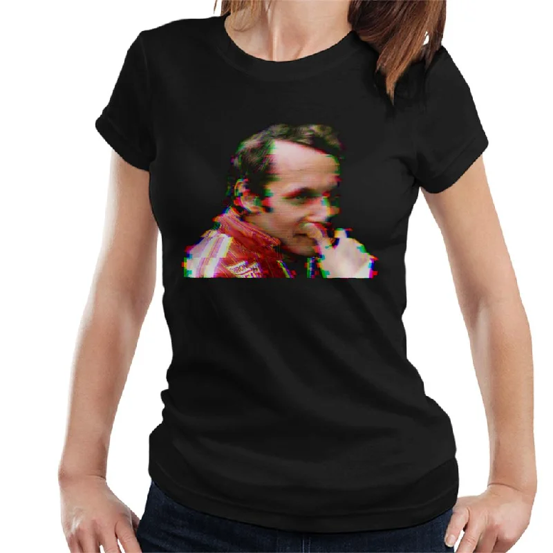 Motorsport Images Niki Lauda German GP 1976 Glitch Effect Women's T-Shirt-- Striped Floral Plaid