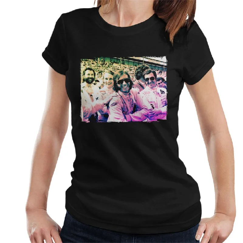 Motorsport Images Jackie Stewart Niki Lauda Et Al Women's T-Shirt-- Collared T-Shirt Boat Neck A-Line