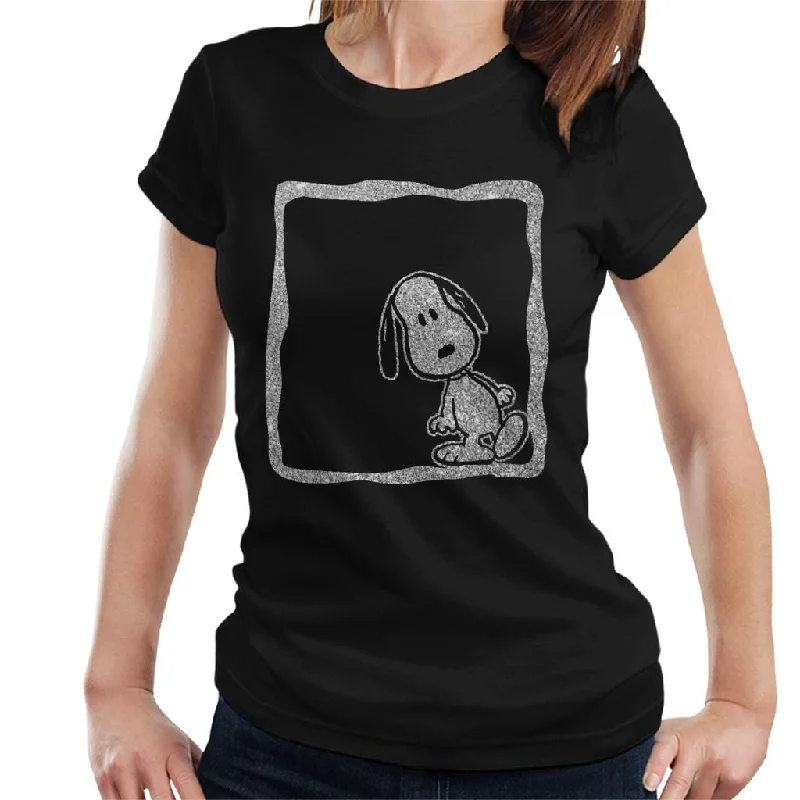 Peanuts Snoopy Frame Lean Glitter Women's T-Shirt-- Faux Fur Fabric Real Fur Fabric Shearling Fabric