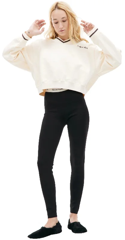 Serif Logo Ribbed Legging (Black) Comfortable Slim Fit Leggings