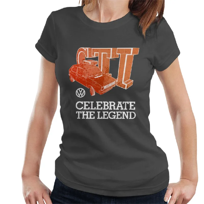 Volkswagen Celebrate The Legend 70s Golf GTI Women's T-Shirt-- Hooded Caped Shawl Collar