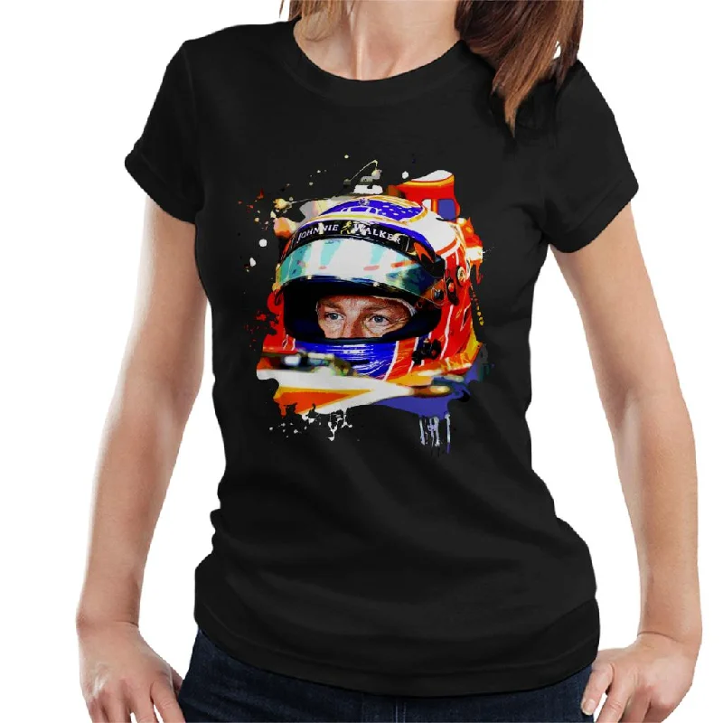 Motorsport Images Jenson Button McLaren MCL32 Honda Monaco Helmet Shot Women's T-Shirt-- Asymmetrical Pockets Print
