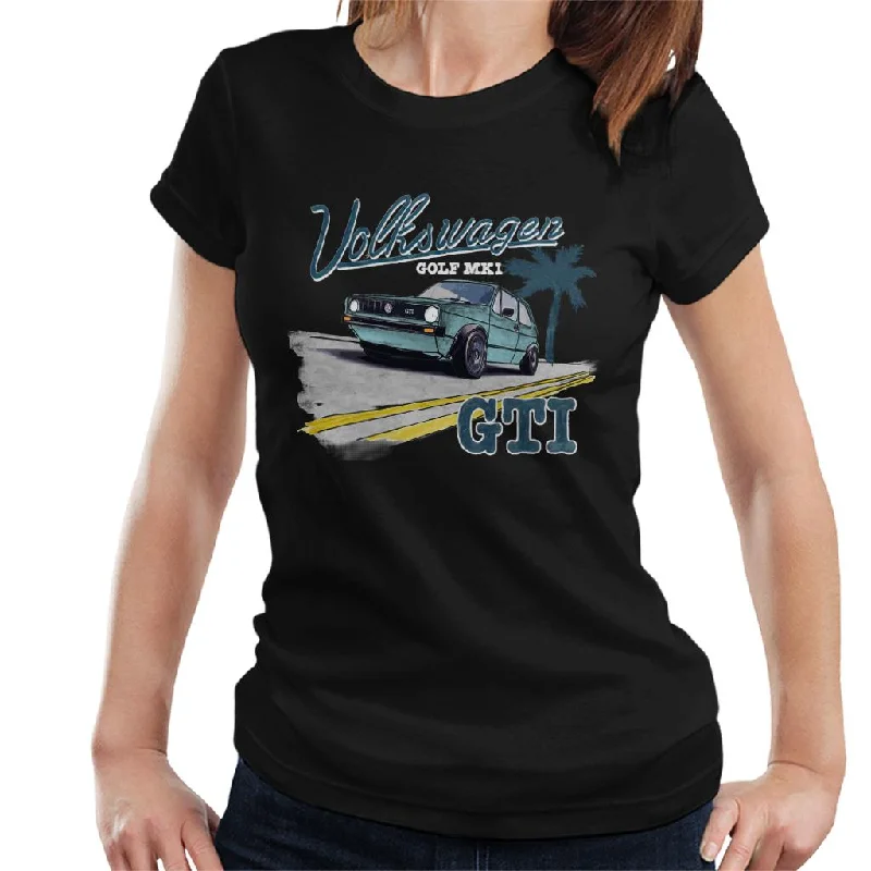 Volkswagen Golf MK1 GT1 White Text Women's T-Shirt-- Cotton Fabric Linen Fabric Terry Fabric