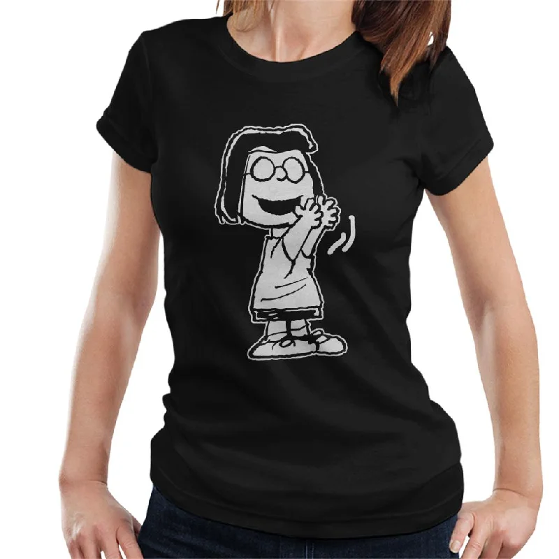 Peanuts Marcie Clap Flock Women's T-Shirt-- Satin Blend Silk Blend Wool Blend