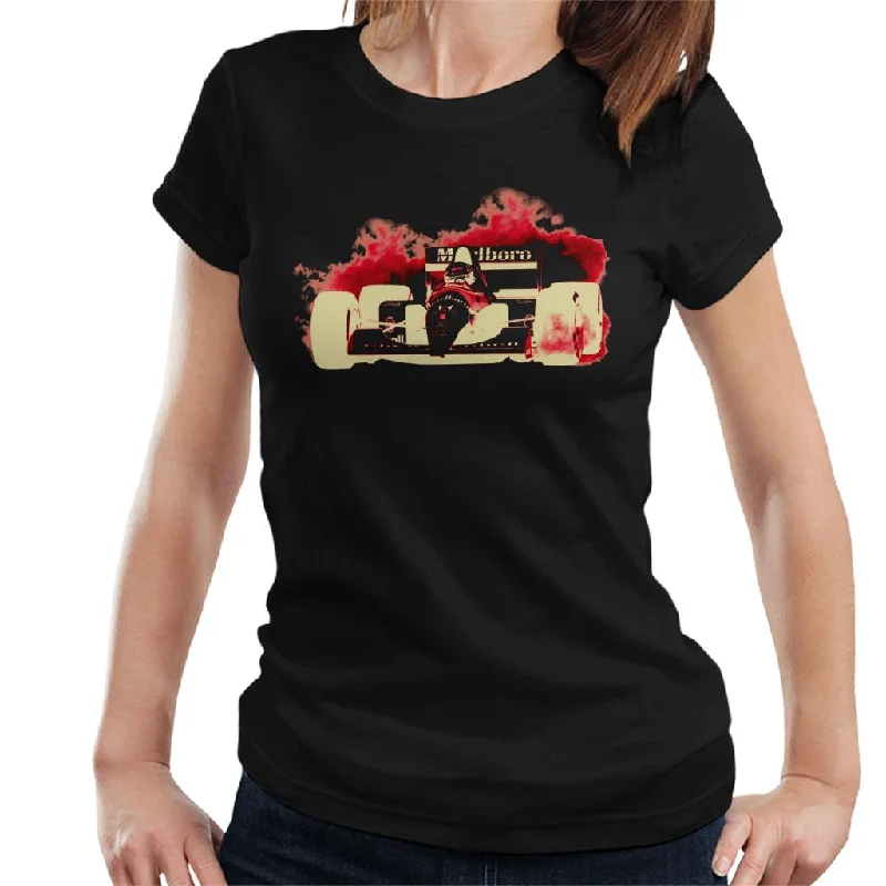 Motorsport Images Ayrton Senna McLaren MP46 Portuguese GP Negative Women's T-Shirt-- Notch Collar Peter Pan Collar Cowl Neck