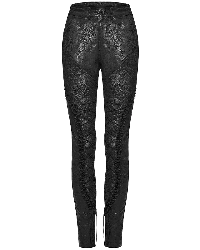 Punk Rave Womens Dark Bohemian Gothic Lace Inset Paisley Leggings Elegant Sheer Leggings
