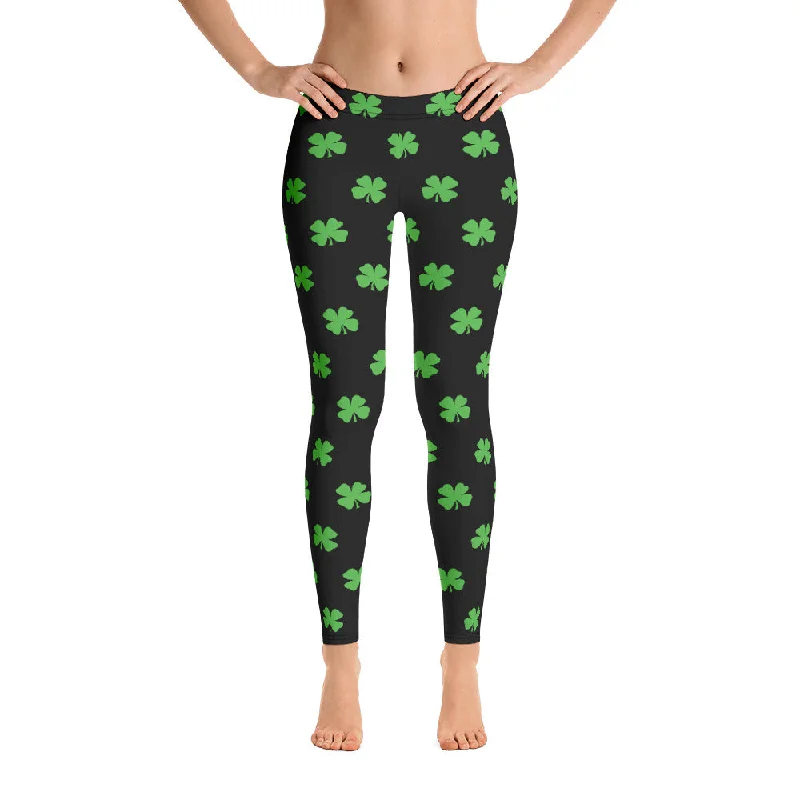 Four-Leaf Clover (Lime Green) Women's All-Over Leggings by ReadyGOLF Stylish Yoga Leggings