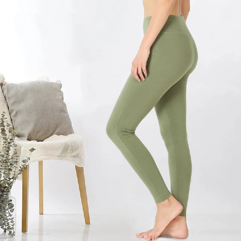 Premium Cotton Shaping Leggings Women's - Light Olive Fashionable Stretchy Fit Leggings
