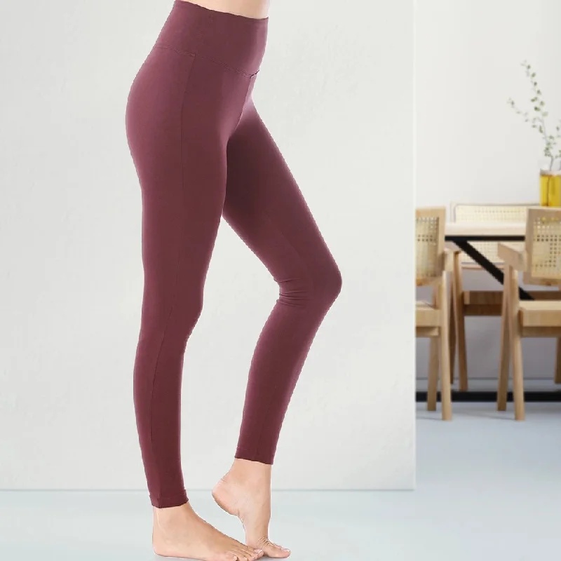 Premium Cotton Shaping Leggings Women's - Eggplant Stylish Colorful Activewear Leggings
